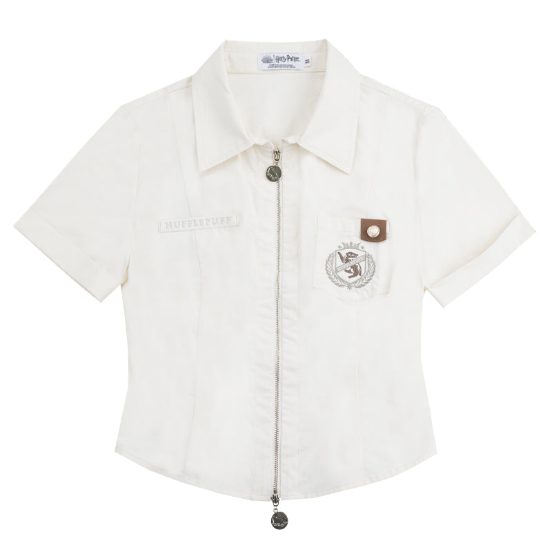 魔法学校の文学刺繍ショートブラウス