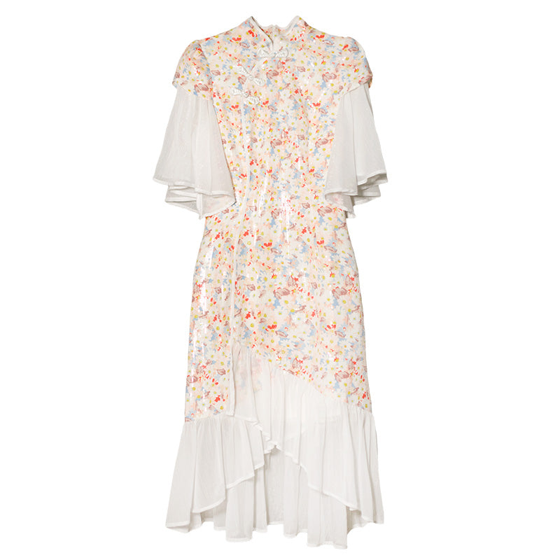 群芳の花刺繍チャイナワンピース