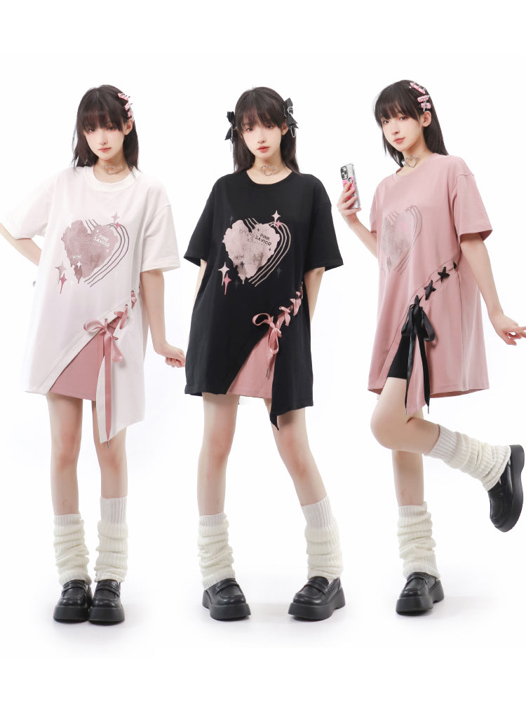 Casual T-shirt with hearts and knitting