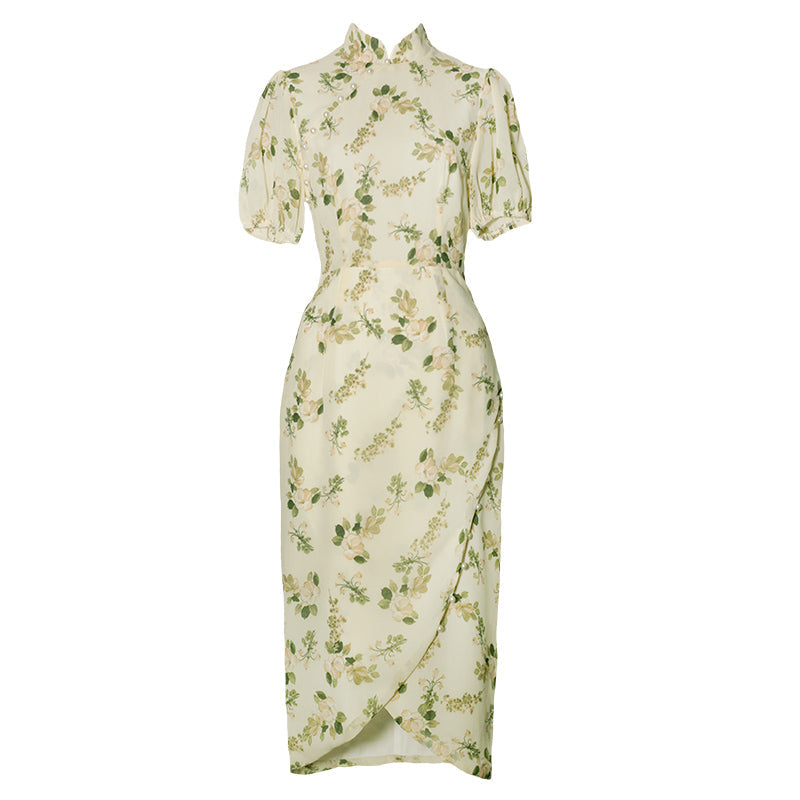 木蓮の花模様チャイナワンピース