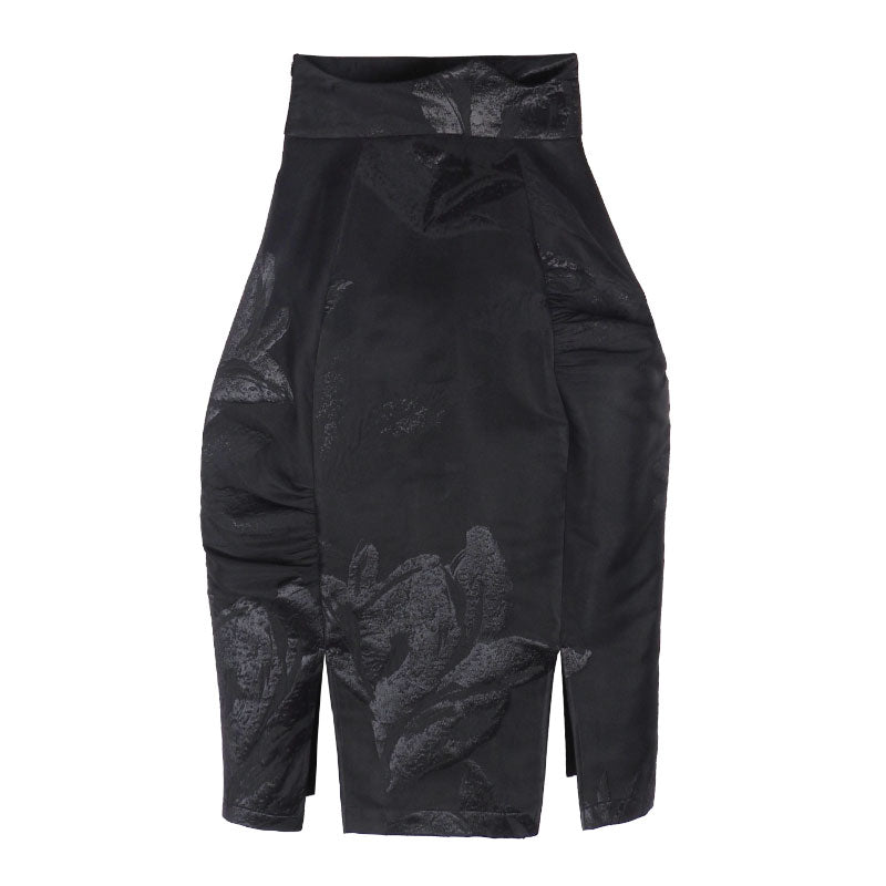 漆黒の花模様ジャガードスカート