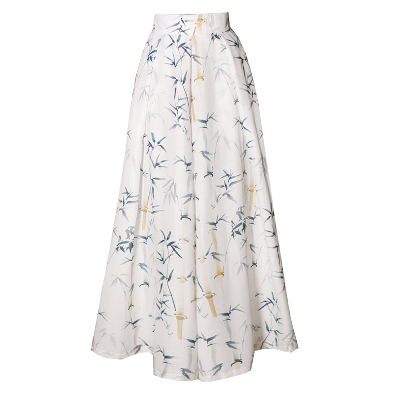 青墨の竹林柄ハイウエストワイドパンツ