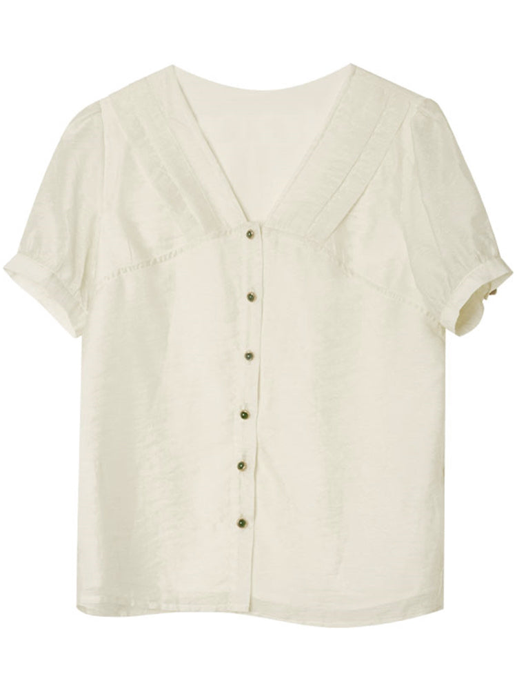 月明かりの刺繍ジャガードブラウス