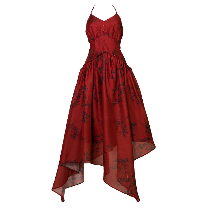 深紅の竹林柄キャミソールワンピース