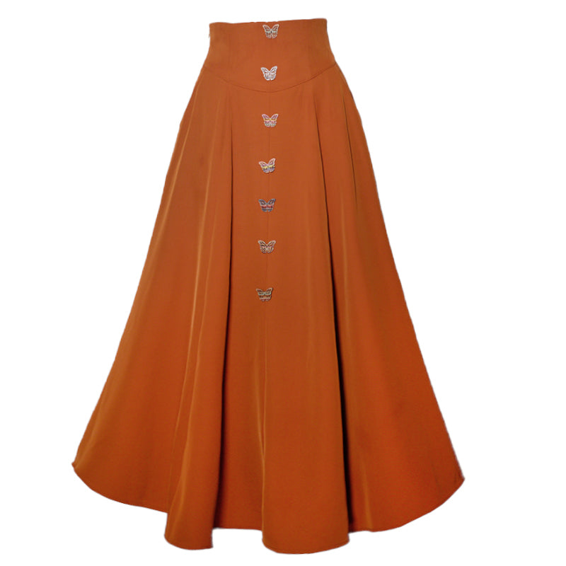 黄茶の橙色アンブレラスカート