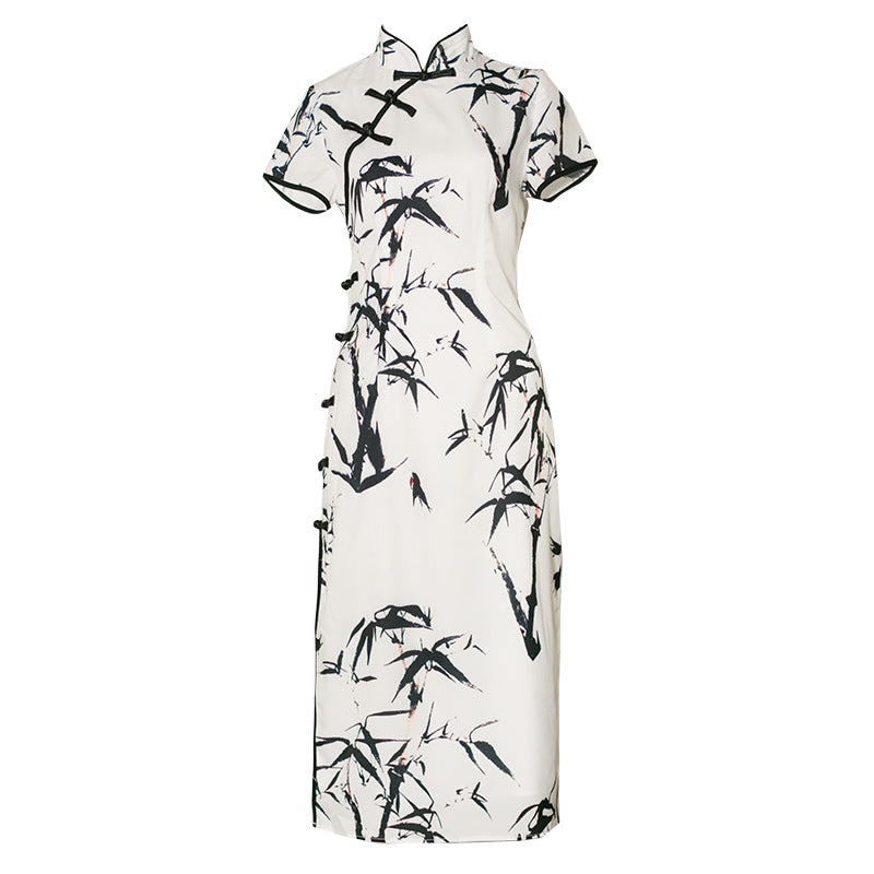 竹林の水墨画チャイナワンピース
