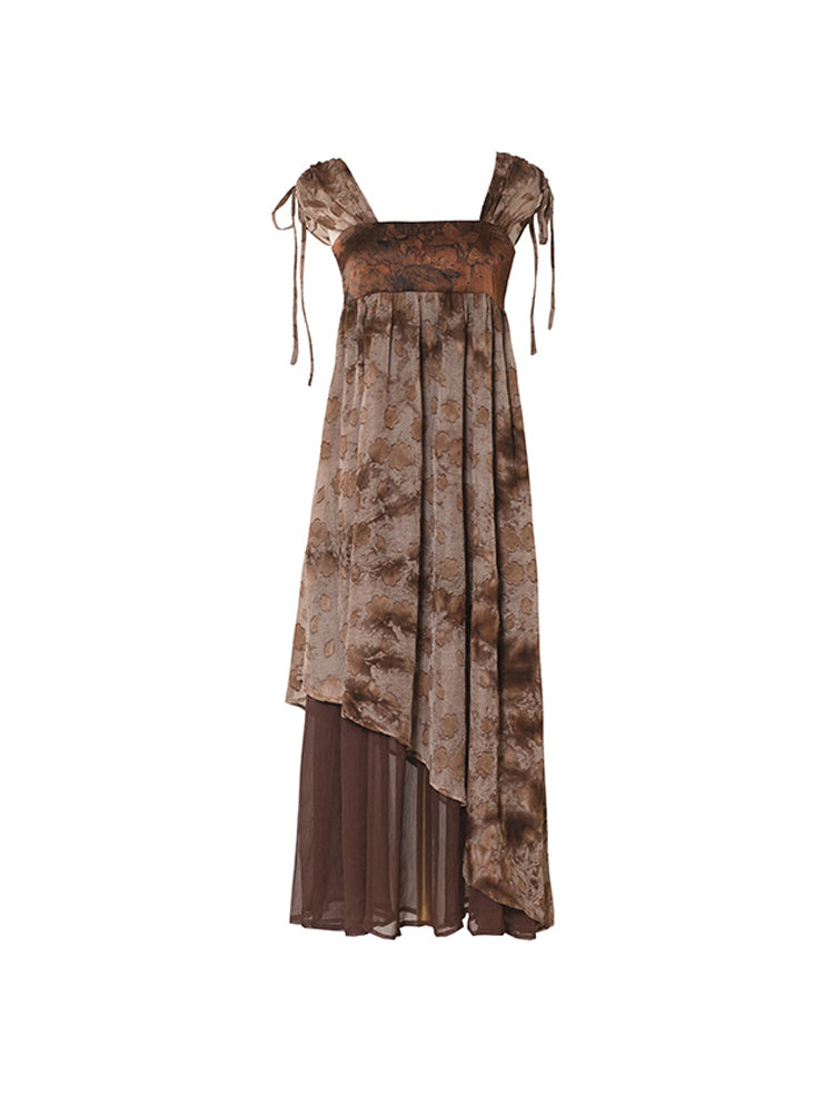 静寂を深めた枯花図ワンピース