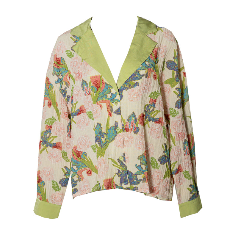 線画の花絵画レトロブラウス