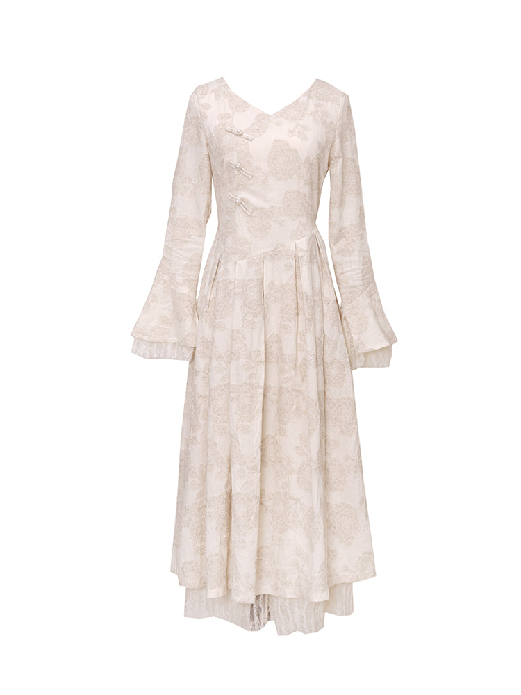 月明かりの花柄ジャガードワンピース