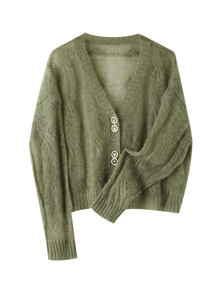 霧もやの森色ニットカーディガン