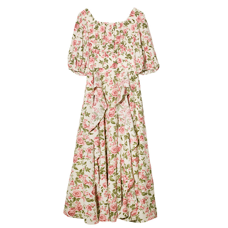 薄紅の薔薇の編み上げワンピース