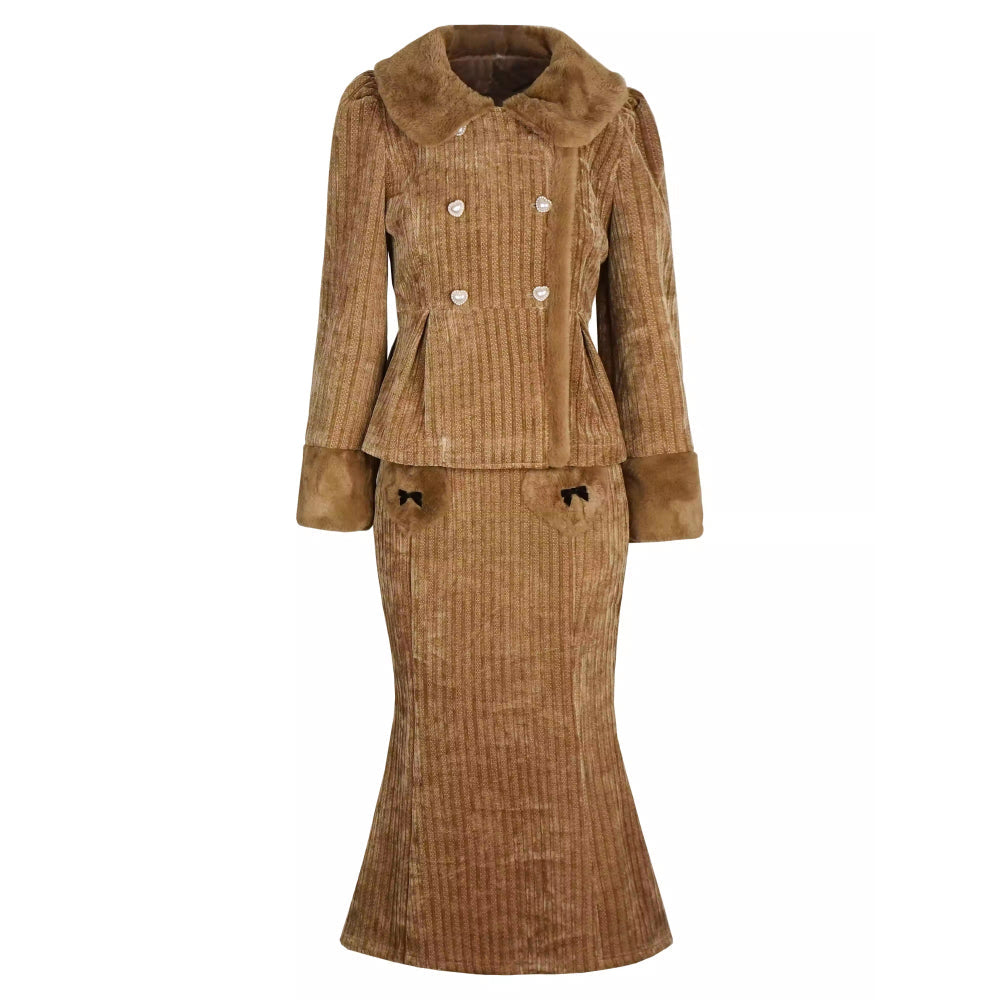 British Literary Girl's Velvet Jacket and Skirt