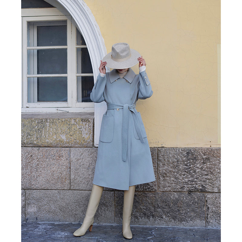 勿忘草の空色クラシカルウールコート