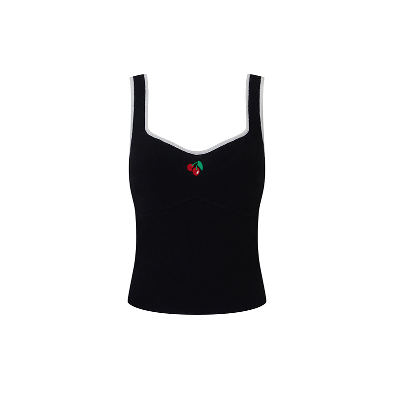 果実と花刺繍のニットタンクトップ