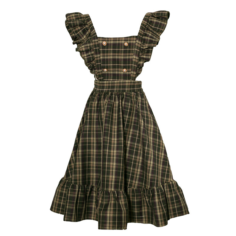 墨緑の格子縞レトロジャンパースカート