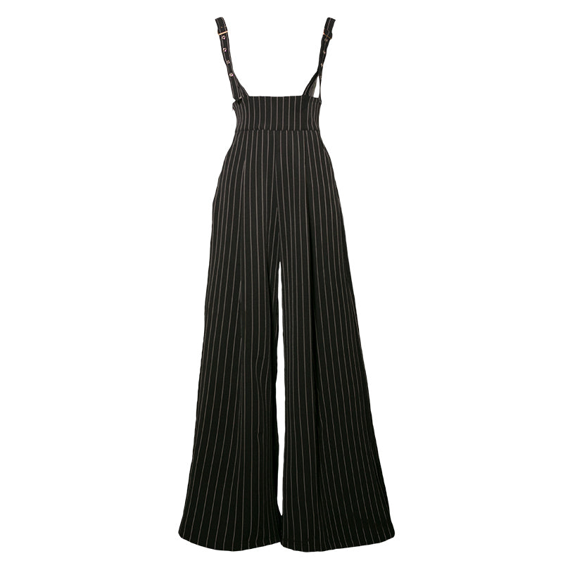 黒のお嬢様の縦縞ストラップハイウエストパンツ