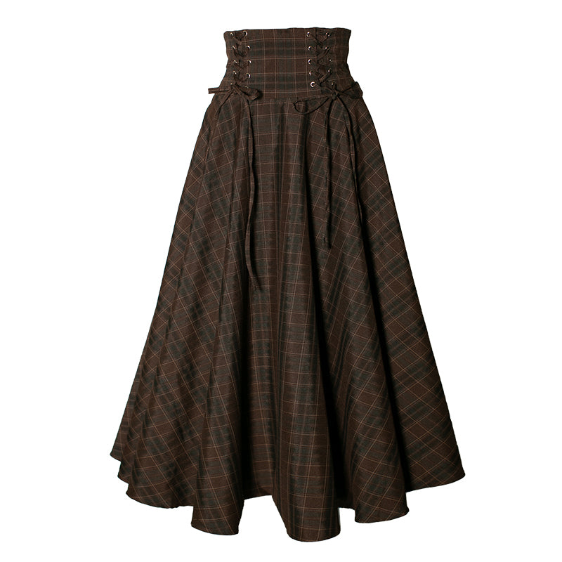 焦茶格子柄のコルセットアンブレラスカート