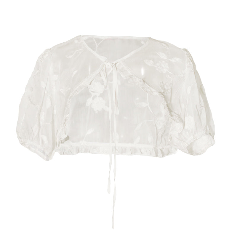 月明かりの刺繍ボレロカーディガン