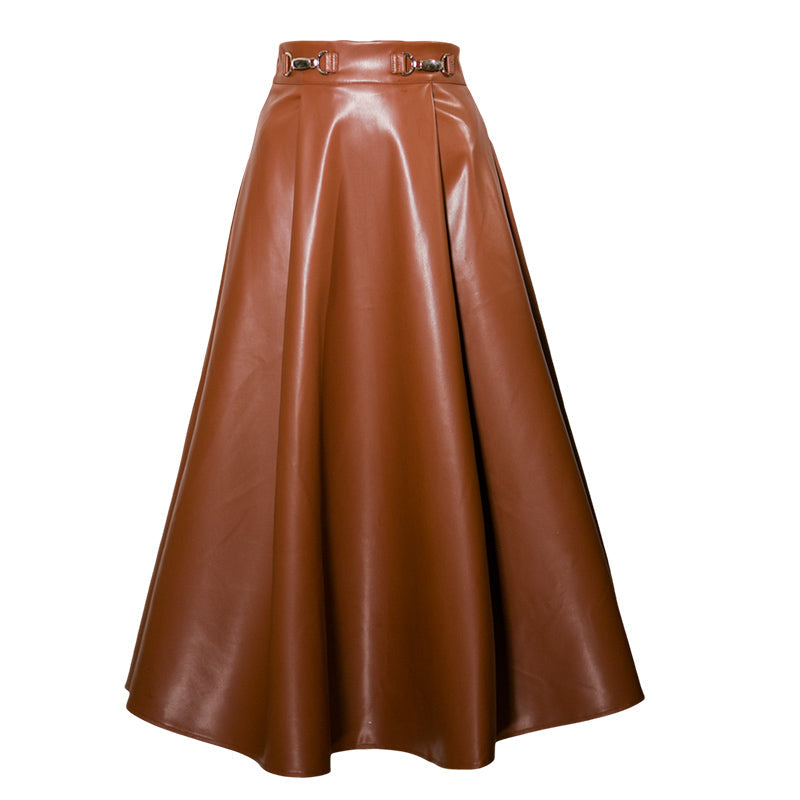 灰茶のお嬢様のアンブレラレザースカート