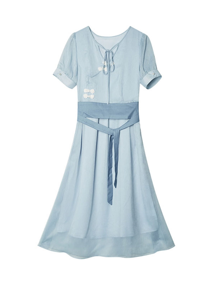 勿忘草の空色チャイナワンピース