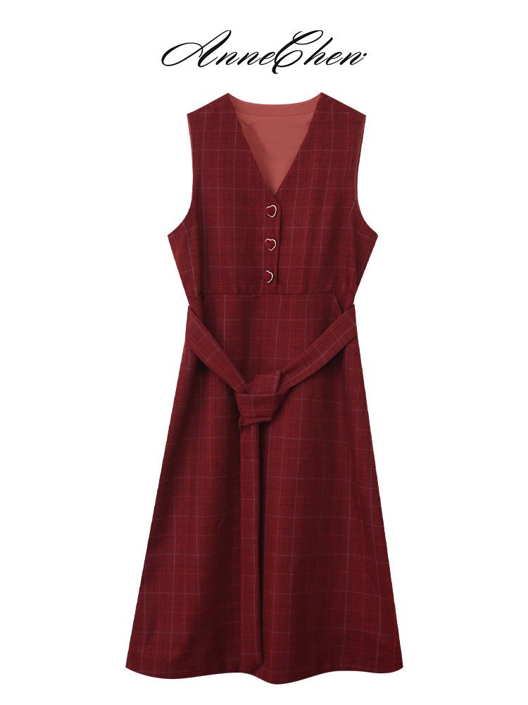 深紅格子縞のジャンパースカート