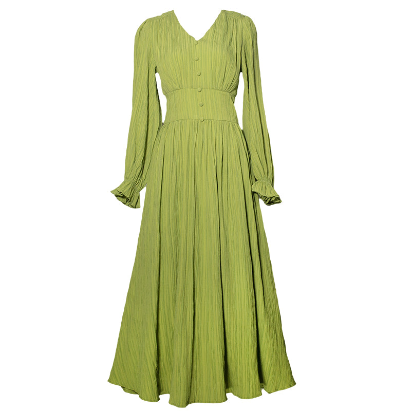 黄浅緑のお嬢様のレトロワンピース