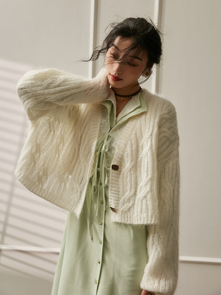 白緑の花模様パッチワークワンピース