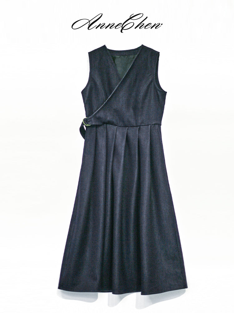 濃藍の文学プリーツジャンパースカート