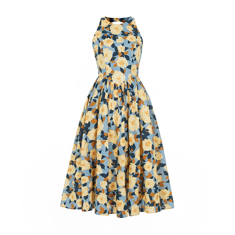 薔薇の花群集レトロワンピース