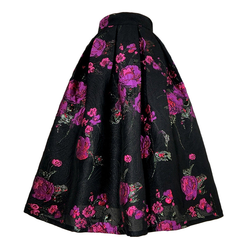 躑躅色の花柄刺繍ヘップバーンスカート