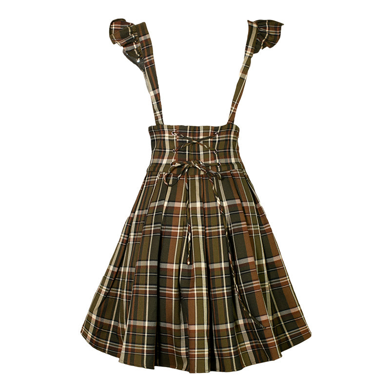 英国格子柄のサロペットスカート