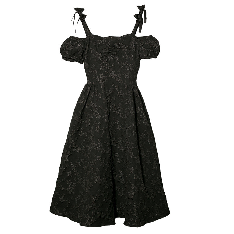 漆黒の花柄ジャガードキャミソールワンピース