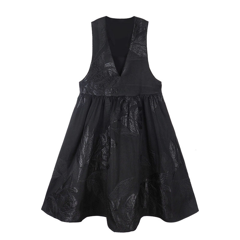 漆黒の花模様ジャガードワンピース