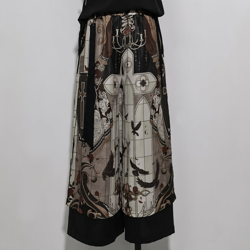 古城の薔薇と剣のゴシックワイドパンツ