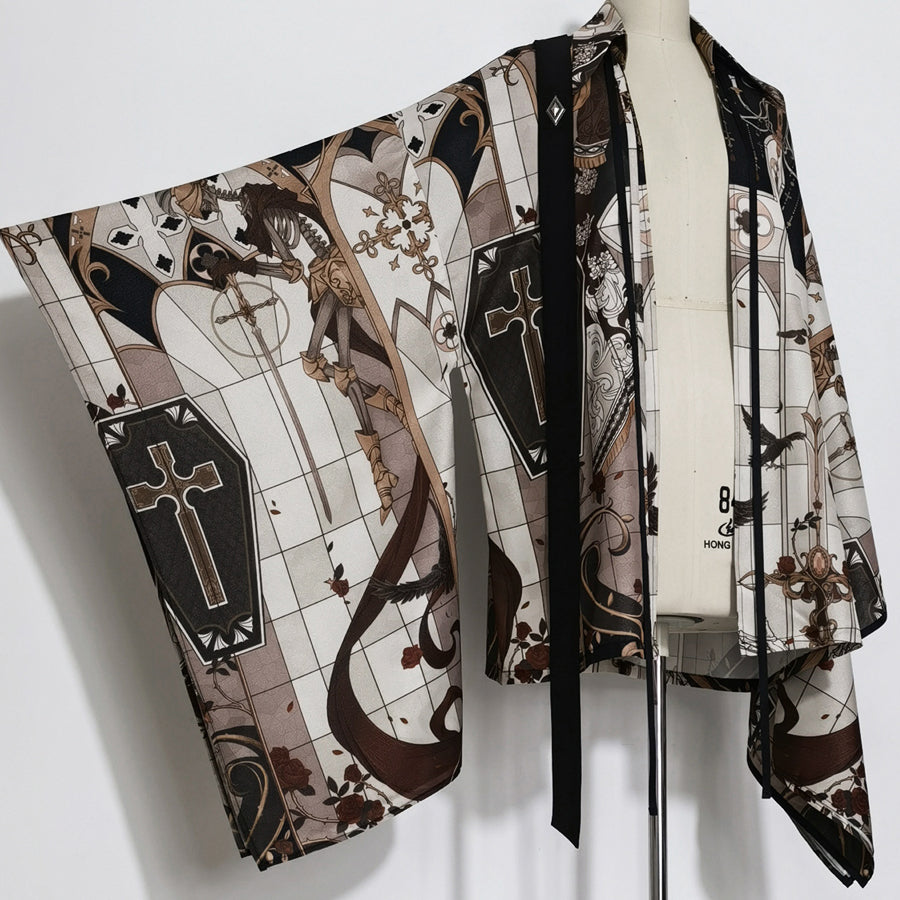 古城の薔薇と剣のゴシックカーディガン