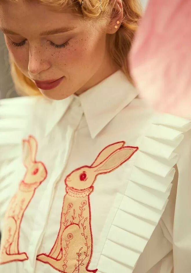 two rabbits side pleat shirt blouse 