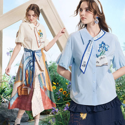 向日葵とアイリスのリボンブラウス