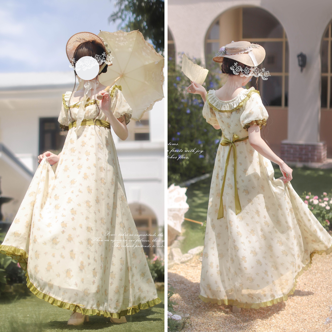 宮廷のお嬢様の花柄ロングワンピース