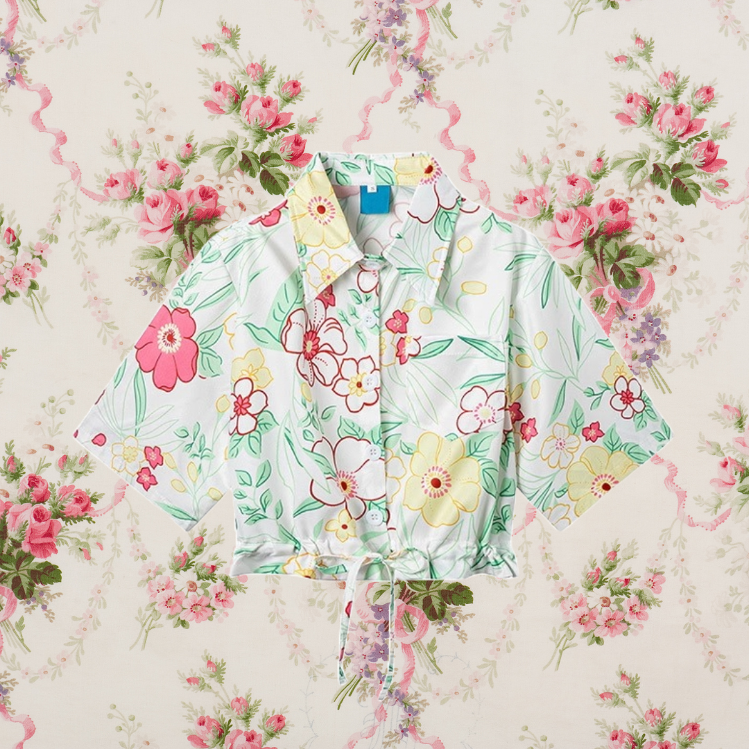 南国の花の挿絵ショートシャツ