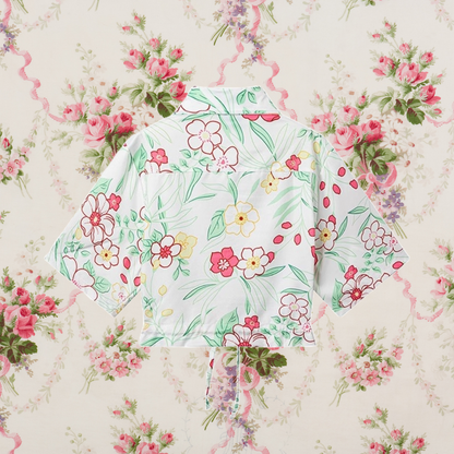 南国の花の挿絵ショートシャツ