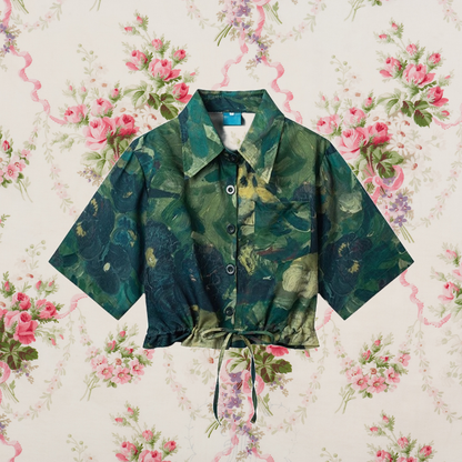 濃緑の油彩画ショートシャツ