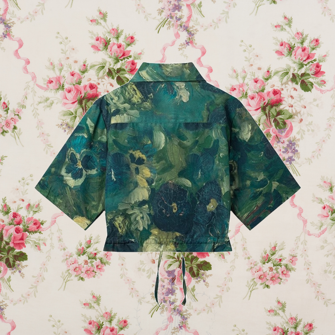 濃緑の油彩画ショートシャツ