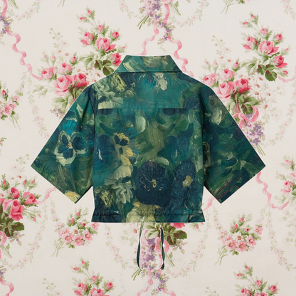 濃緑の油彩画ショートシャツ