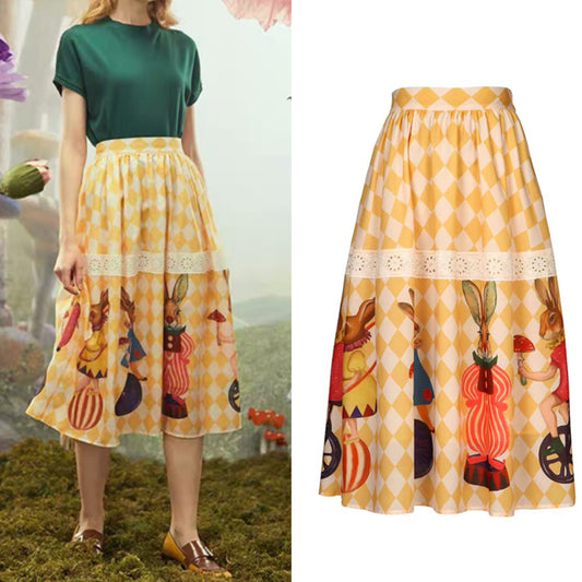 Plaid Fairytale Spring Lace Embroidery Skirt 