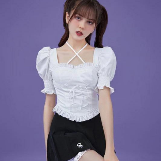 Angel Girl Lace Up Corset Frill Blouse 