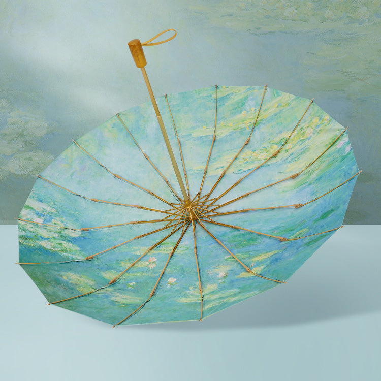 Water Lilies折りたたみ傘 - Light Green