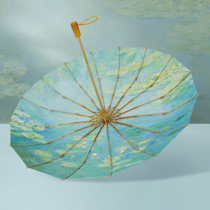 Water Lilies折りたたみ傘 - Light Green