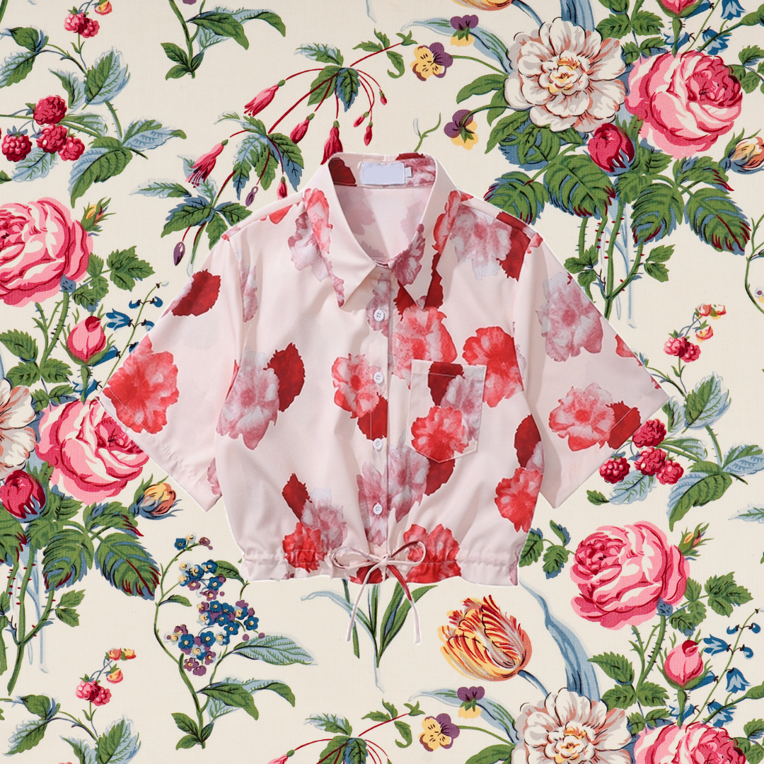 カーネーションの花柄ショートシャツ