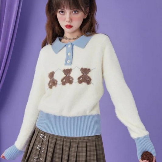 fancy girl bear polo knit top