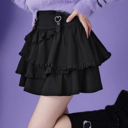 Gothic Girl Ruffled Tiered Short Skirt 